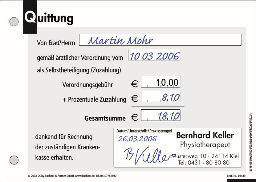 Quittung für Eigenanteil Patient, Formular für effiziente Praxisorganisation